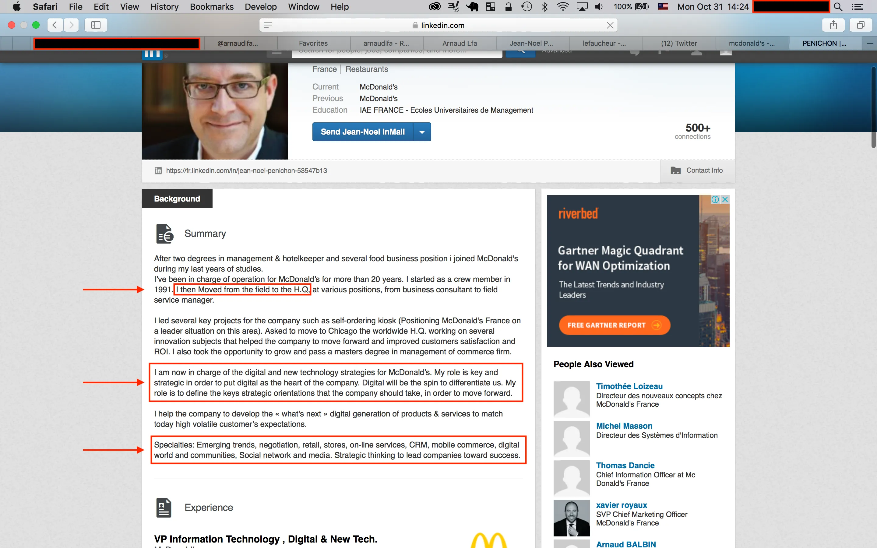 Profil LinkedIn de Jean-Noël Penichon, octobre 2016