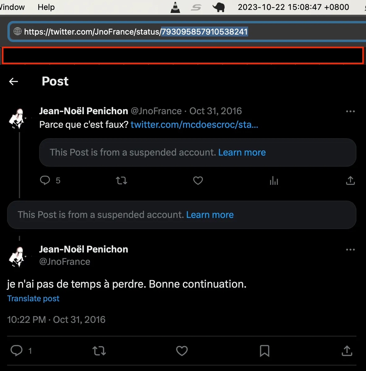 Comparaison de la biographie Twitter de Penichon en 2023