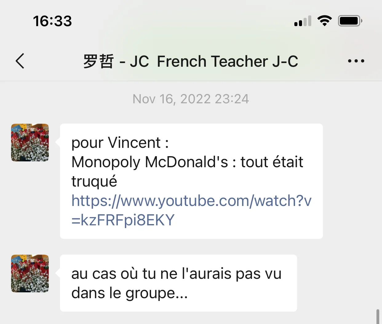 Message de Jean-Christophe Voyer, 16 novembre 2022